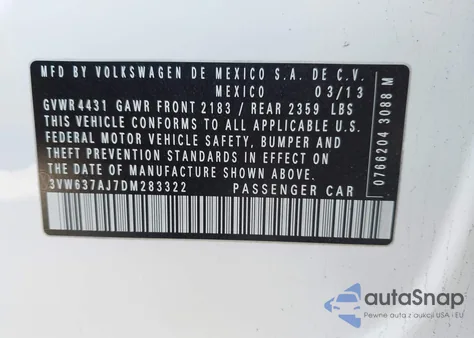 2013 Volkswagen Jetta Hybrid Sel Premium from USA, damaged, VIN 3VW637AJ7DM283322